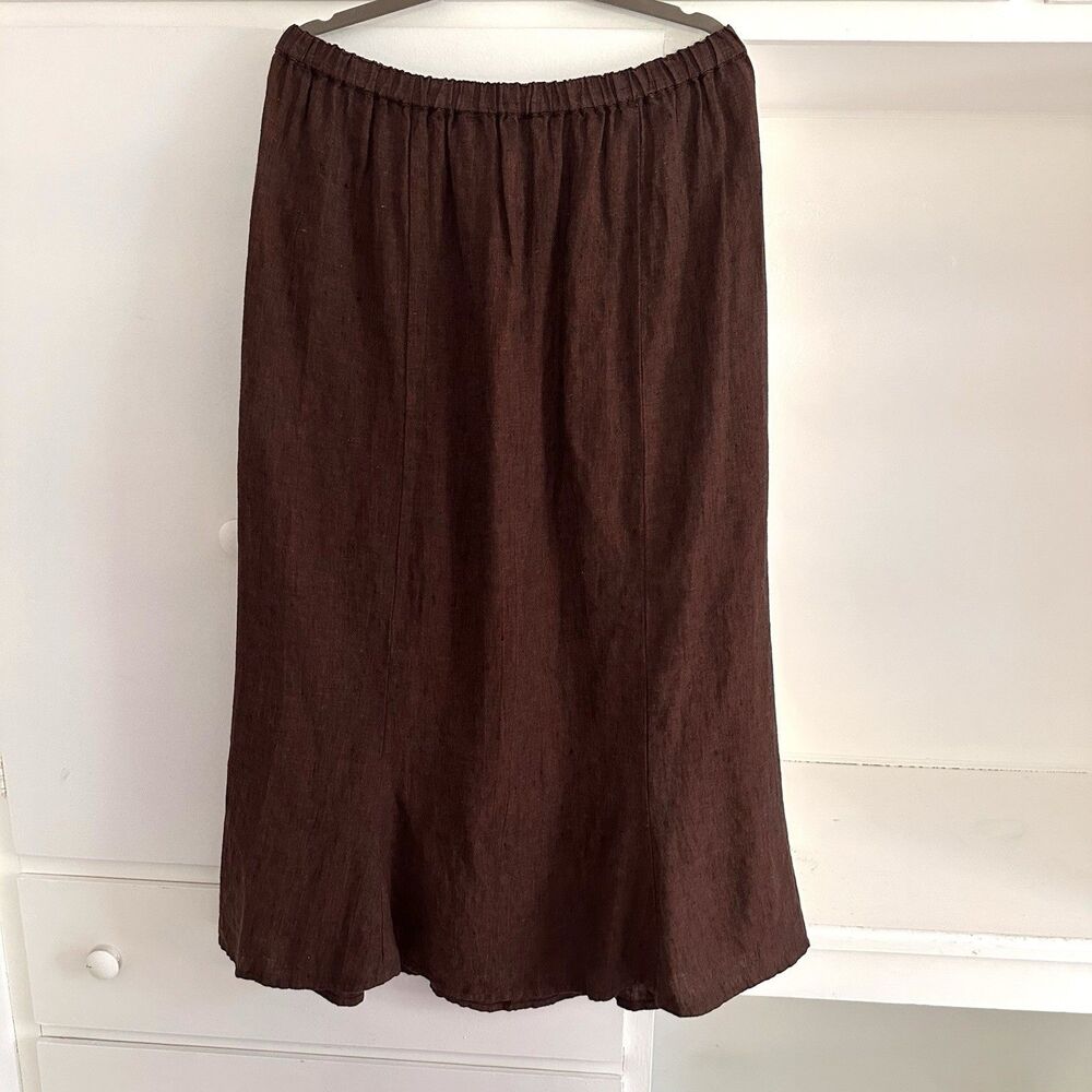 Flax Womens Brown Linen Pull On Maxi Skirt Size Medium M